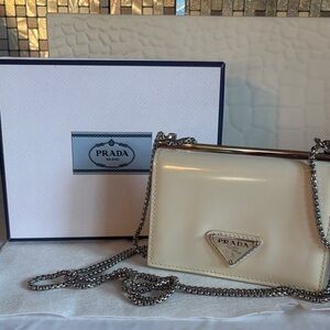 Prada Cream Crossbody Bag with Chain Strap